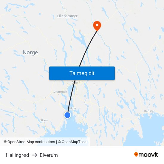 Hallingrød to Elverum map