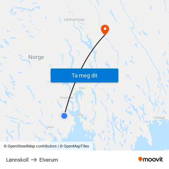 Lønnskoll to Elverum map