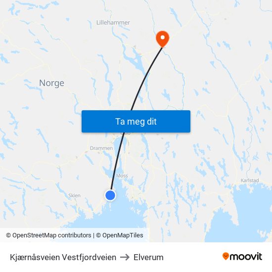 Kjærnåsveien Vestfjordveien to Elverum map
