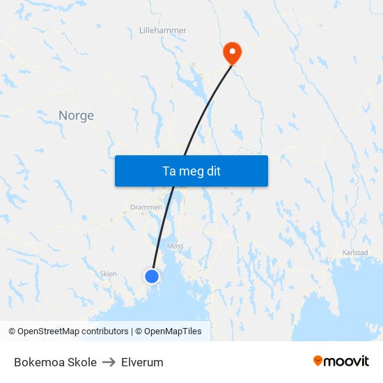 Bokemoa Skole to Elverum map