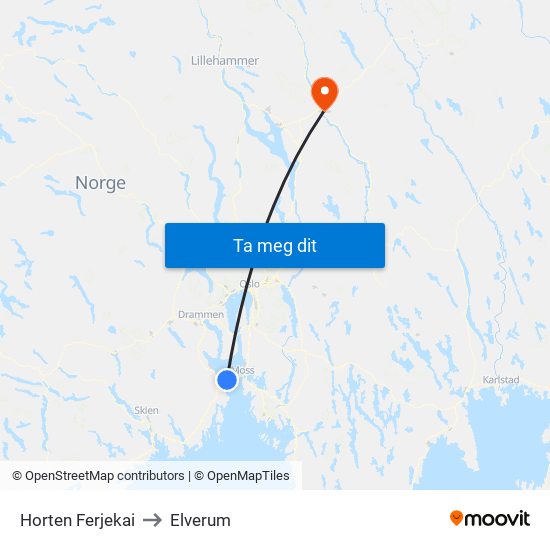 Horten Ferjekai to Elverum map