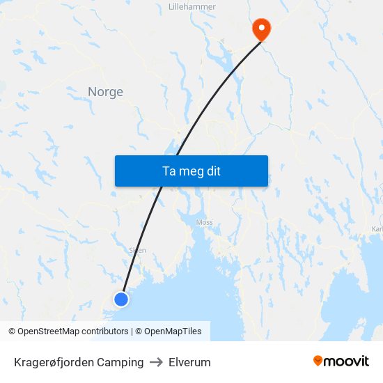 Kragerøfjorden Camping to Elverum map