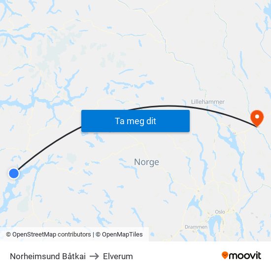 Norheimsund Båtkai to Elverum map