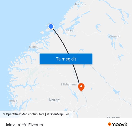 Jaktvika to Elverum map