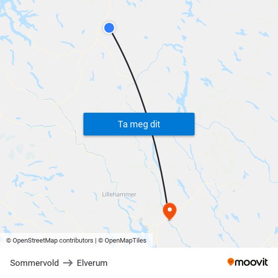 Sommervold to Elverum map