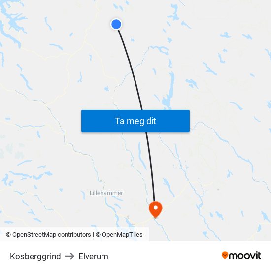 Kosberggrind to Elverum map