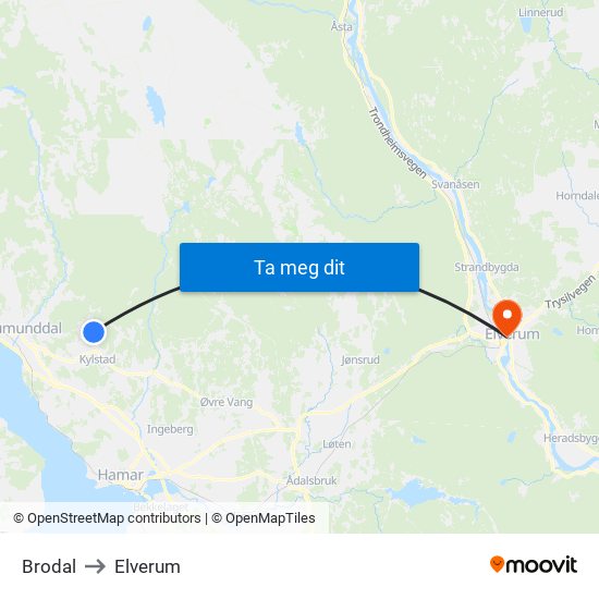 Brodal to Elverum map