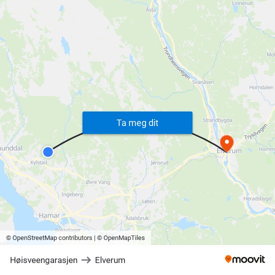 Høisveengarasjen to Elverum map
