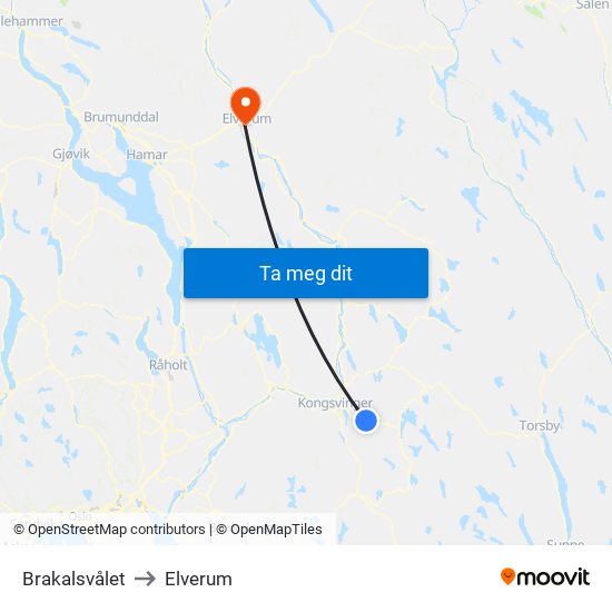 Brakalsvålet to Elverum map