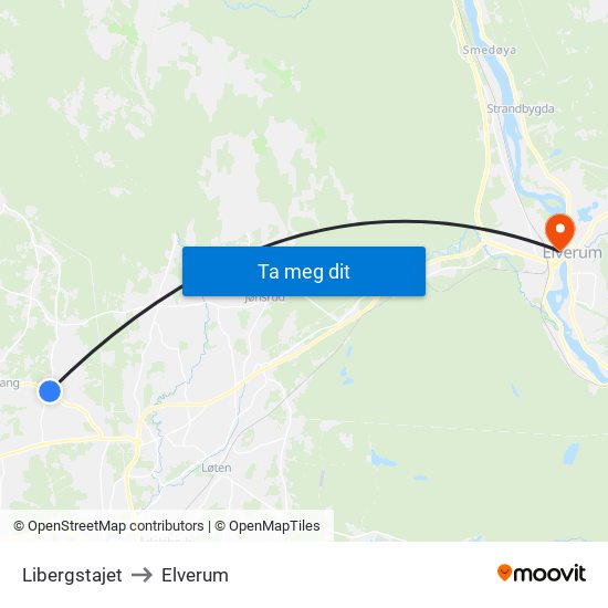 Libergstajet to Elverum map