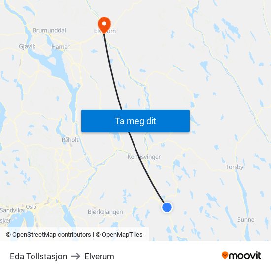 Eda Tollstasjon to Elverum map