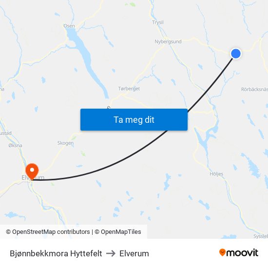 Bjønnbekkmora Hyttefelt to Elverum map