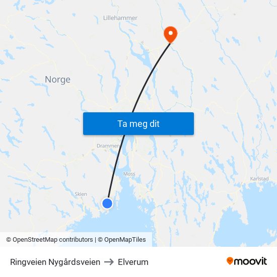 Ringveien Nygårdsveien to Elverum map