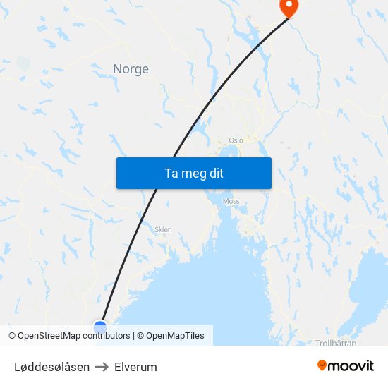 Løddesølåsen to Elverum map