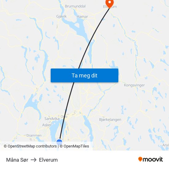 Måna Sør to Elverum map
