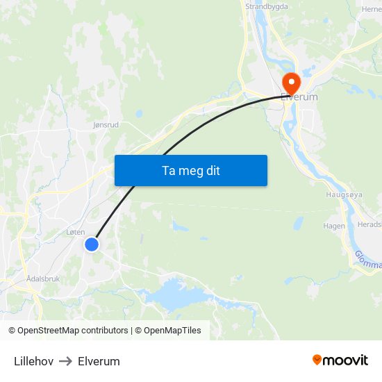 Lillehov to Elverum map