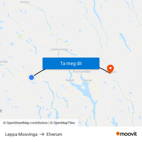 Leppa Mosvinga to Elverum map