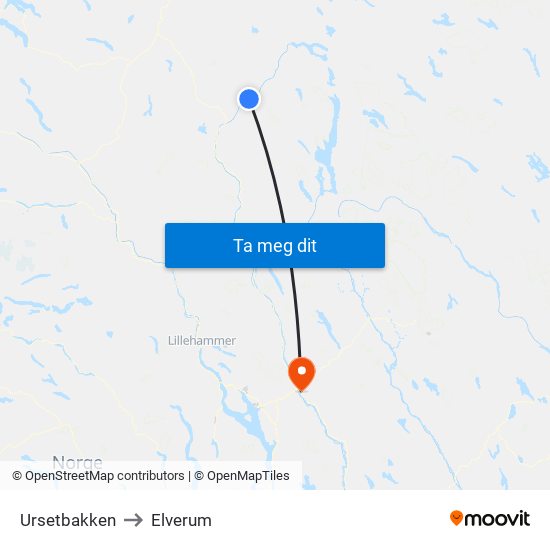 Ursetbakken to Elverum map