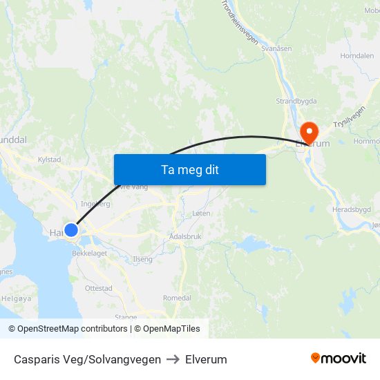 Casparis Veg/Solvangvegen to Elverum map