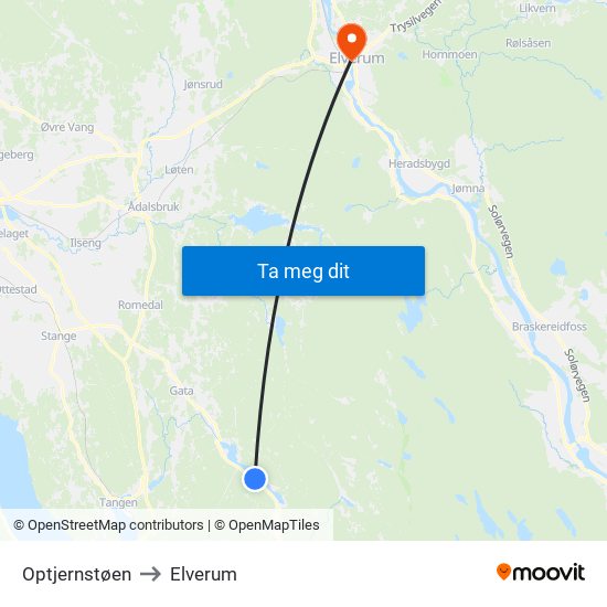 Optjernstøen to Elverum map