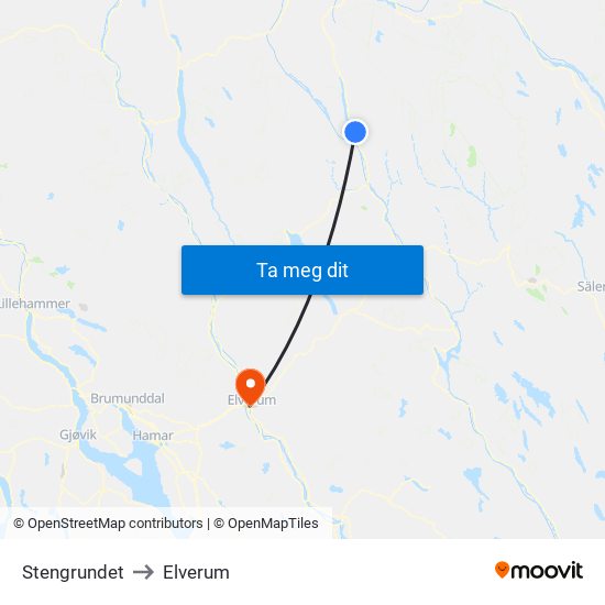 Stengrundet to Elverum map