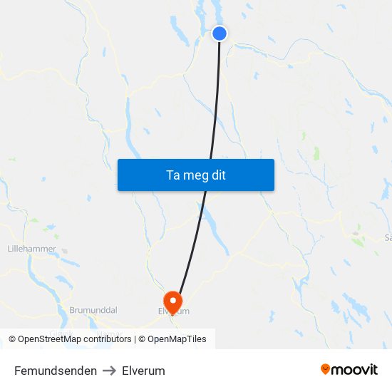 Femundsenden to Elverum map