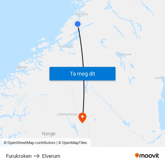 Furukroken to Elverum map