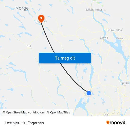 Lostajet to Fagernes map
