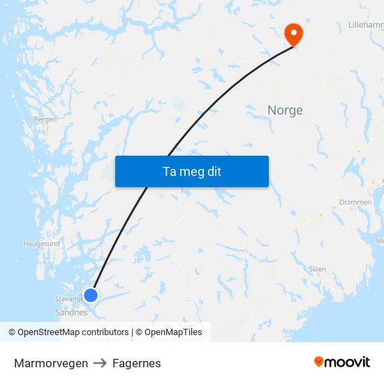 Marmorvegen to Fagernes map