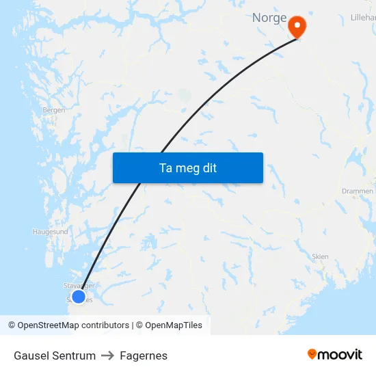 Gausel Sentrum to Fagernes map