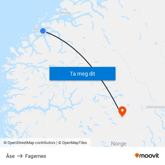 Åse to Fagernes map