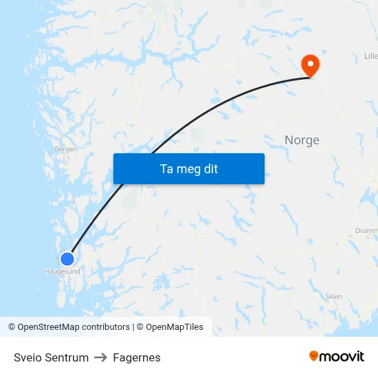 Sveio Sentrum to Fagernes map