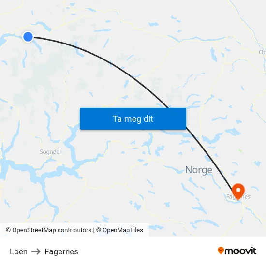 Loen to Fagernes map