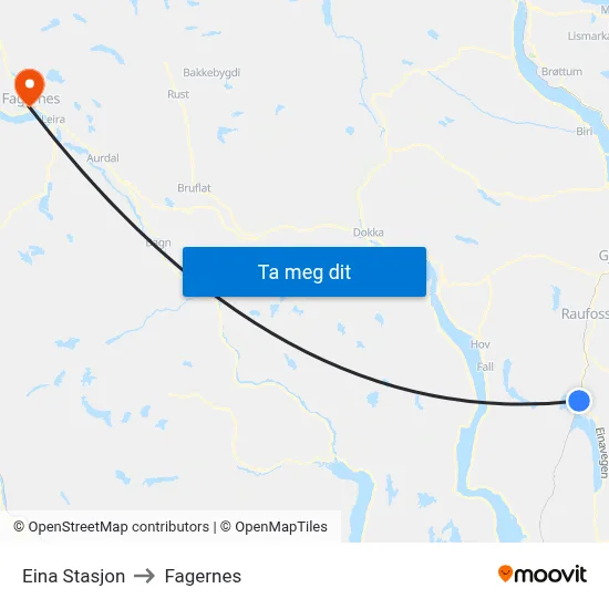 Eina Stasjon to Fagernes map