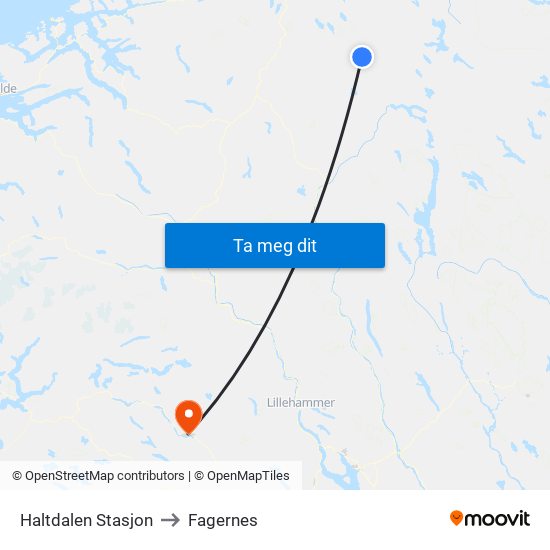 Haltdalen Stasjon to Fagernes map