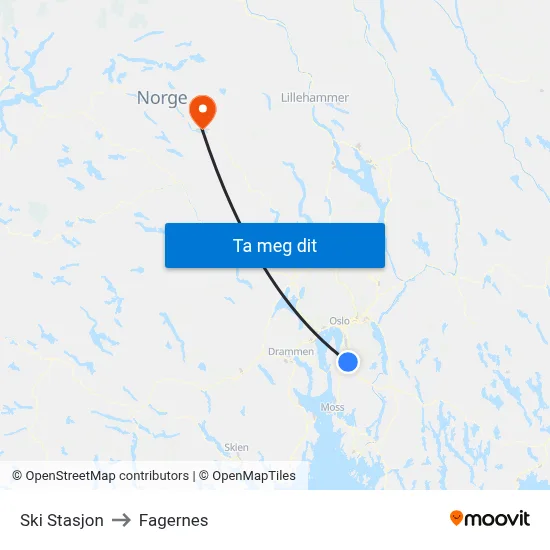 Ski Stasjon to Fagernes map