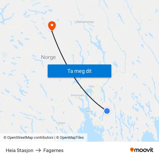 Heia Stasjon to Fagernes map