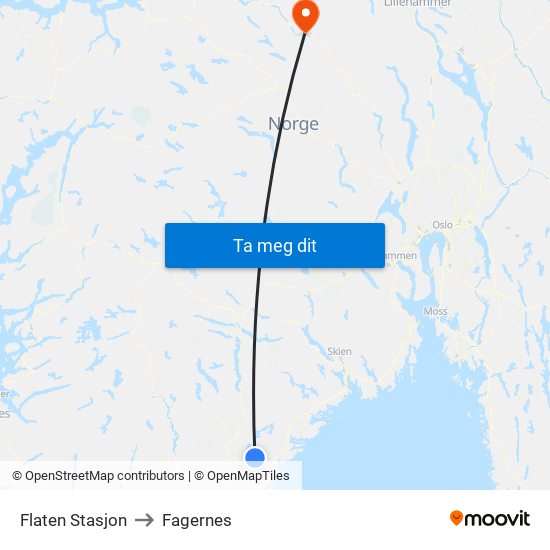 Flaten Stasjon to Fagernes map