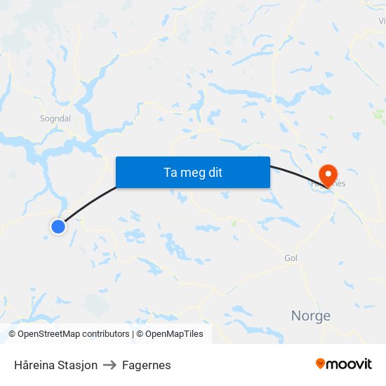 Håreina Stasjon to Fagernes map