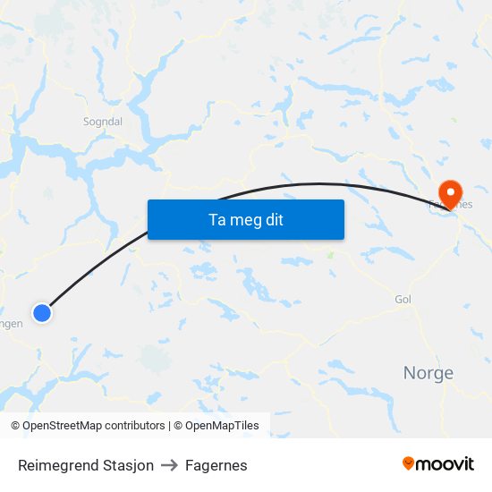 Reimegrend Stasjon to Fagernes map