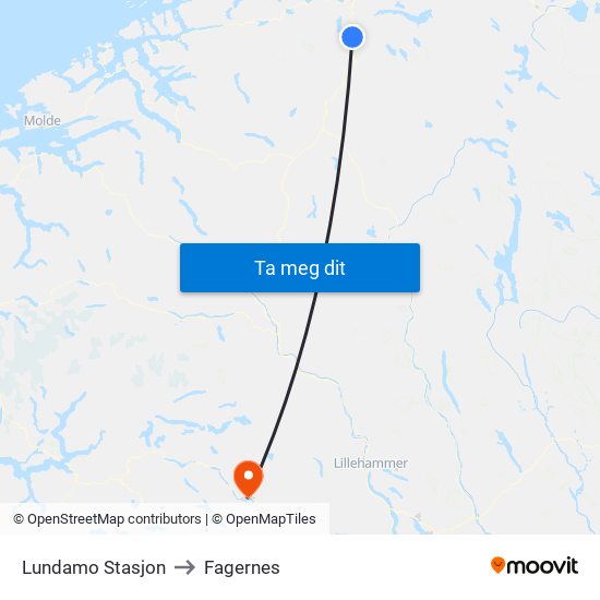 Lundamo Stasjon to Fagernes map