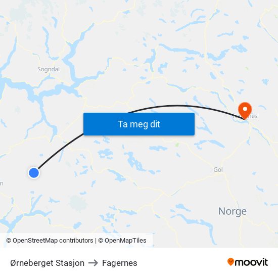 Ørneberget Stasjon to Fagernes map