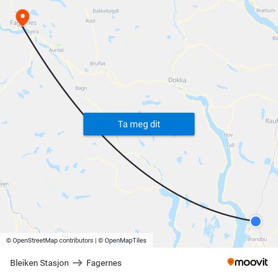 Bleiken Stasjon to Fagernes map