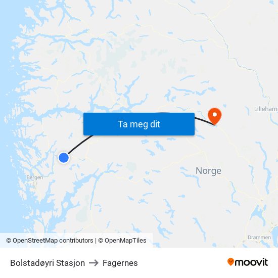Bolstadøyri Stasjon to Fagernes map