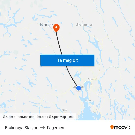 Brakerøya Stasjon to Fagernes map