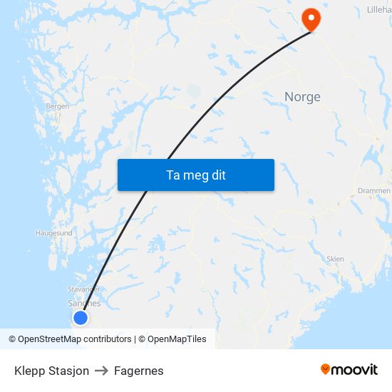 Klepp Stasjon to Fagernes map