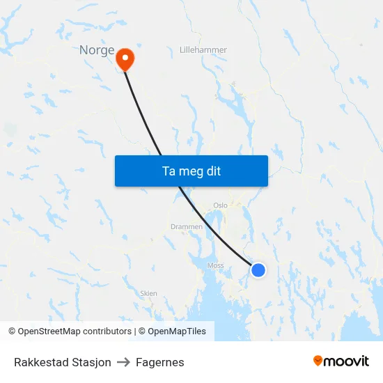 Rakkestad Stasjon to Fagernes map