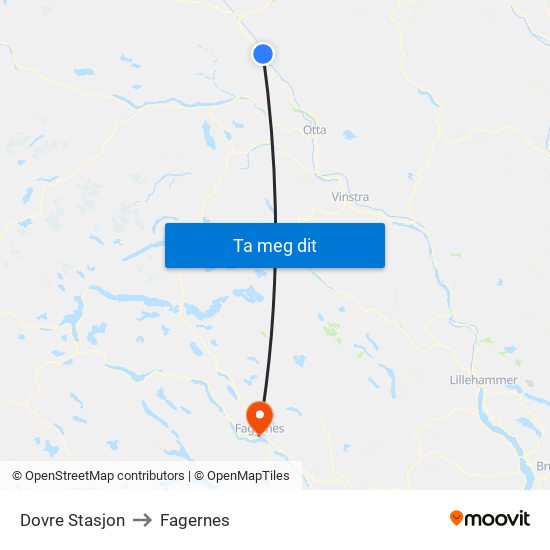 Dovre Stasjon to Fagernes map