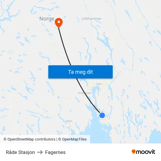 Råde Stasjon to Fagernes map