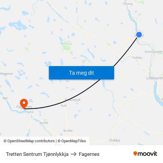 Tretten Sentrum Tjønnlykkja to Fagernes map